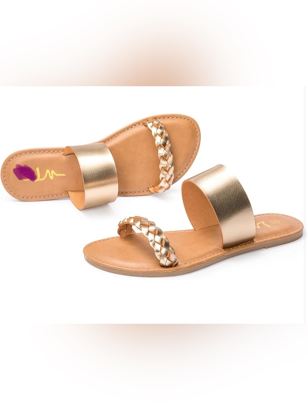 Amazon Metallic Silver Braided Strap Slide Sandals